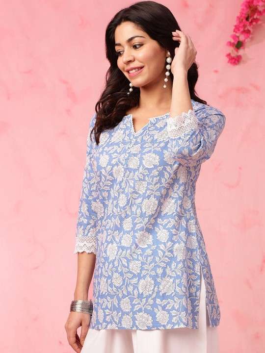Women's Rayon Floral Printed Straight Short Kurti Set - Image 7