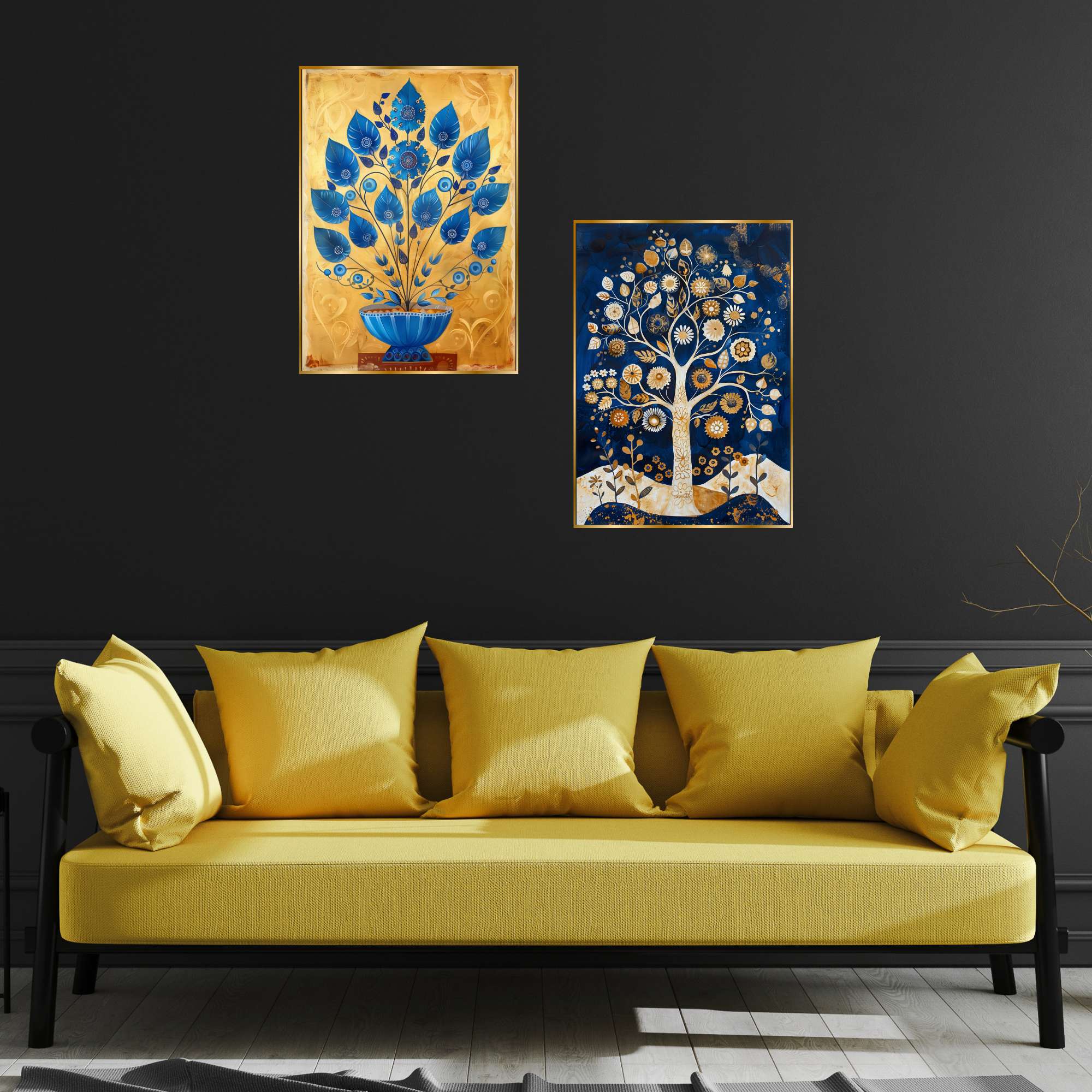Set of Two Wall Paintings for Wall Dacoration Golden Framed Wall Paintings for Living Room & Bedroom Wall Art for Home Decoration & Office Wall Décor (14x11 inch CH-GD2-10) - Image 2